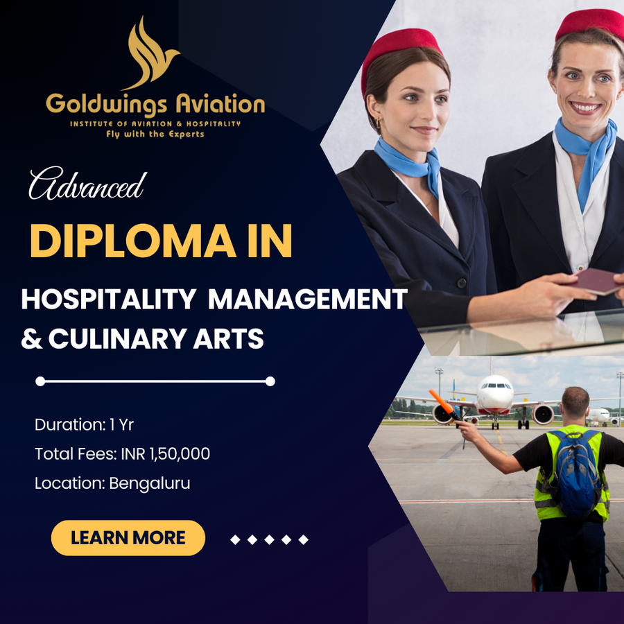 Admission Open for Diploma in Hospitality at GOLDWINGS AVIATION, Bengaluru/Bangalore