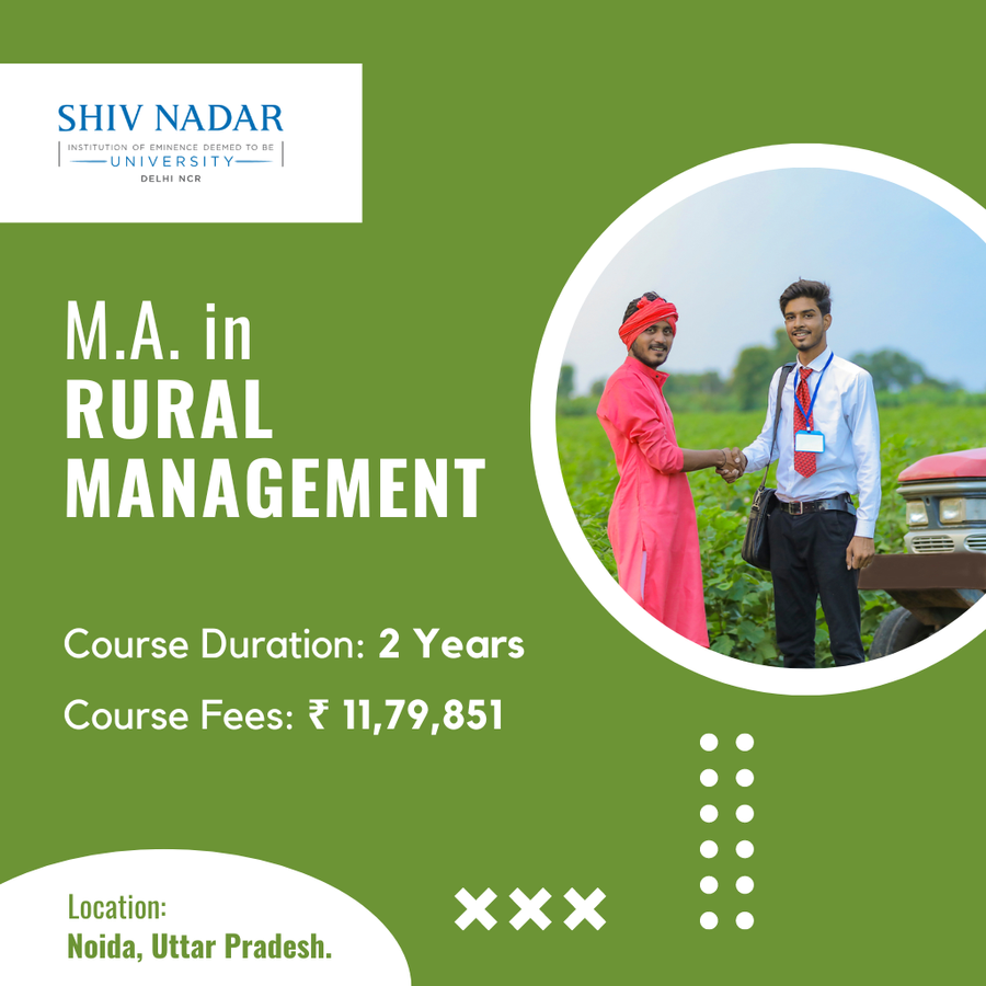 M.A. in Rural Management at SHIV NADAR INSTITUTION  OF EMINENCE  UNIVERSITY, Noida