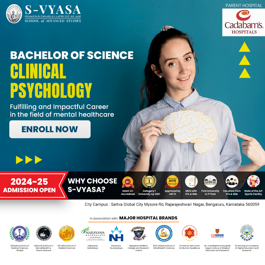 BSc Clinical Psychology at S-VYASA University (Deemed-to-be-University), Bengaluru/Bangalore