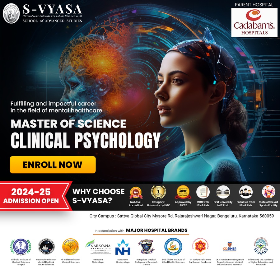 MSc Clinical Psychology at S-VYASA University (Deemed-to-be-University), Bengaluru/Bangalore