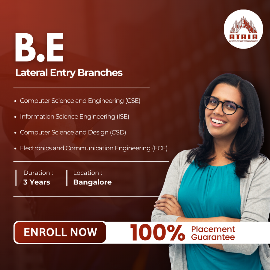 Join B.E Lateral Entry (CSE, ISE, CSD & ECE) at Atria Institute of Technology , Bengaluru/Bangalore