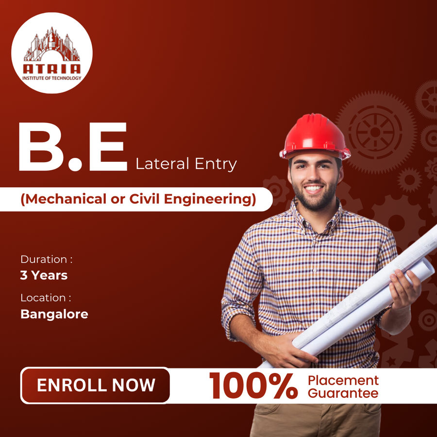 B.E Lateral in Mechanical & Civil Engineering at Atria Institute of Technology , Bengaluru/Bangalore