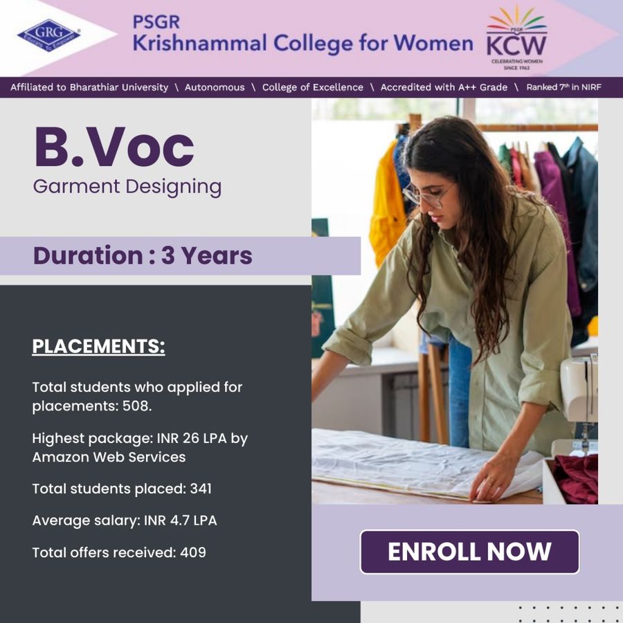 B.Voc. in Garment Designing at PSGR Krishnammal College for Women, Coimbatore