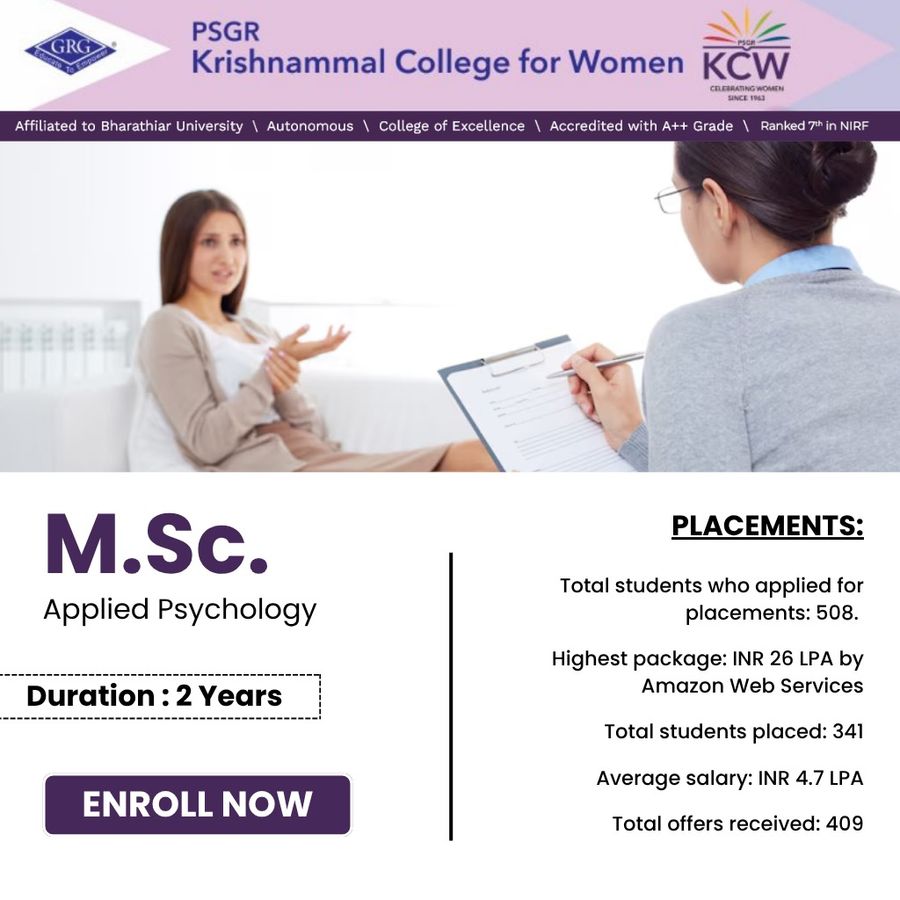 M.Sc. in Applied Psychology at PSGR Krishnammal College for Women, Coimbatore