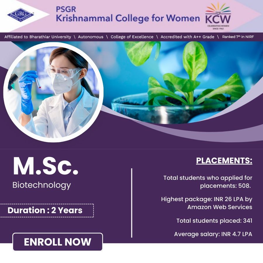 M.Sc. in Biotechnology at PSGR Krishnammal College for Women, Coimbatore