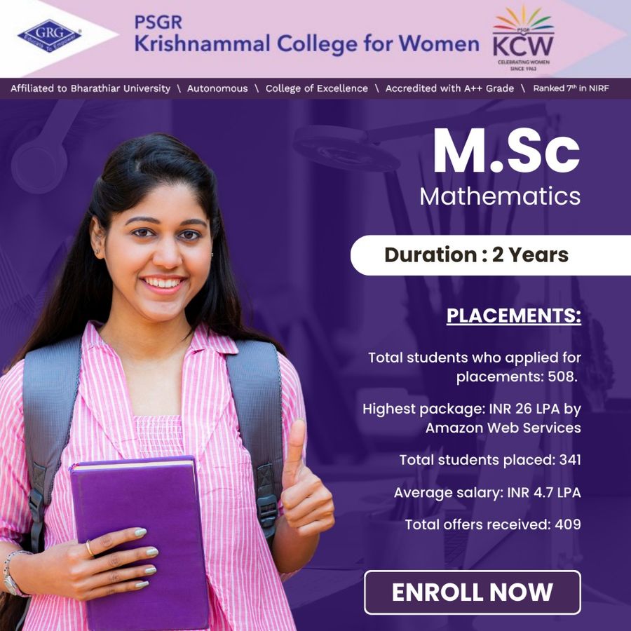 M.Sc. in Mathematics at PSGR Krishnammal College for Women, Coimbatore