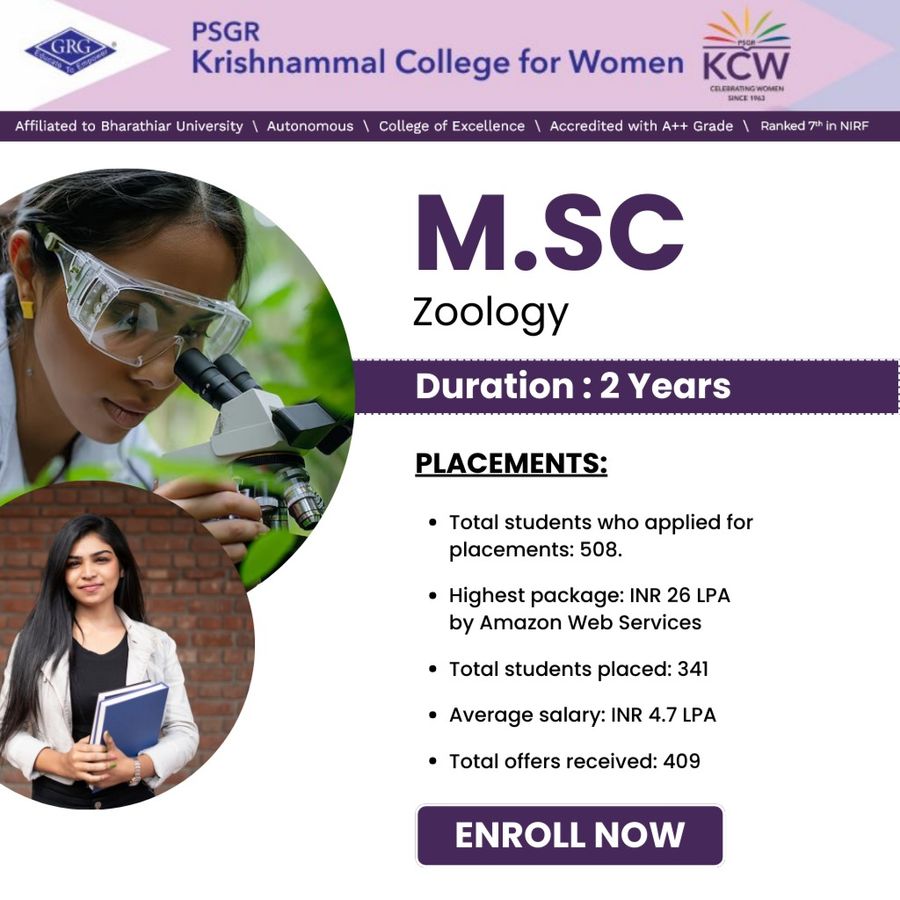 M.Sc. in Zoology at PSGR Krishnammal College for Women, Coimbatore
