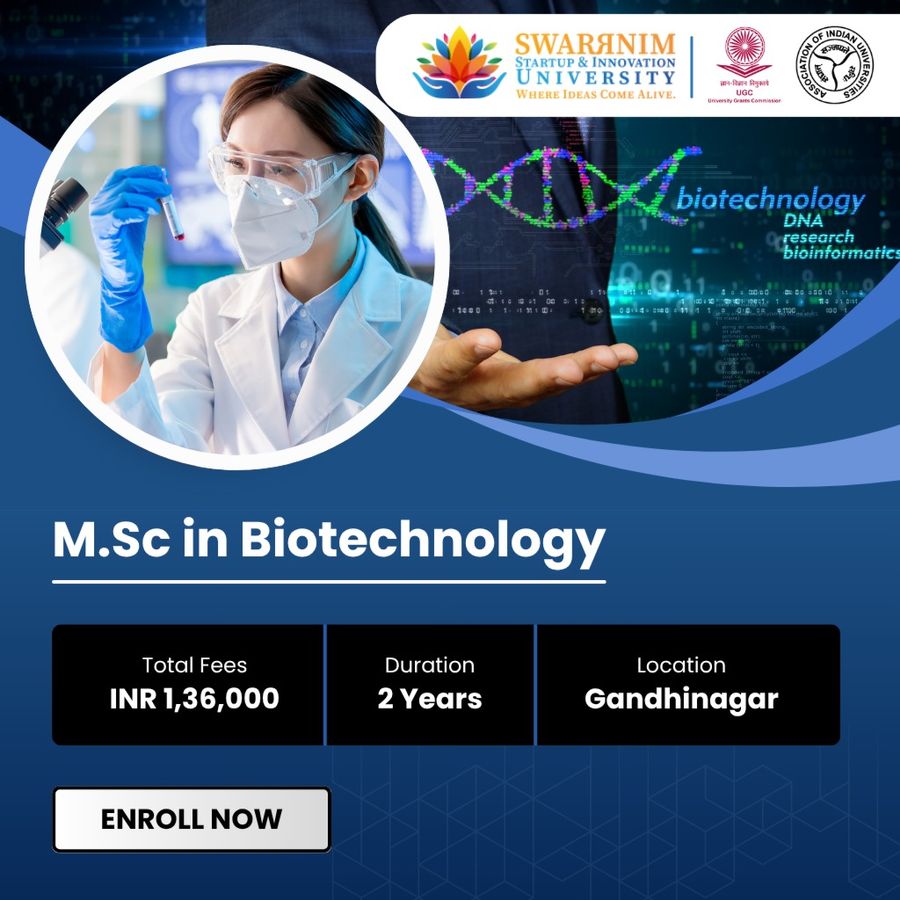 M.Sc in Biotechnology at Swarrnim Startup and Innovation University, Gandhinagar