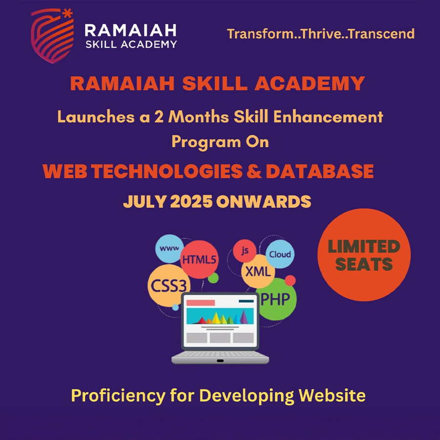 Web Technologies and Database (Offline/Hybrid) at Ramaiah Skill Academy (RSA), Bengaluru/Bangalore