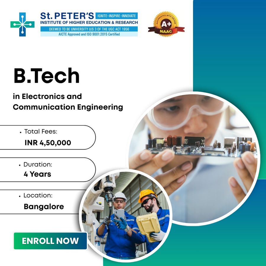 B.Tech in Electronics & Communication Engineering at St Peter's Institute of Higher Education and Research, Bengaluru/Bangalore