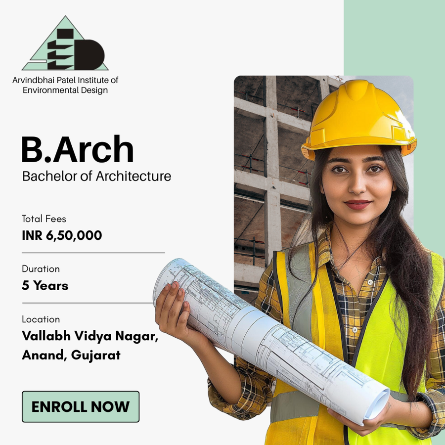 Bachelor of Architecture (B.Arch) at Arvindbhai Patel Institute of Environmental Design (APIED), Ahmedabad