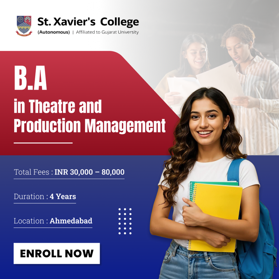 B.A in Theatre and Production Management at St. Xavier’s College, Ahmedabad