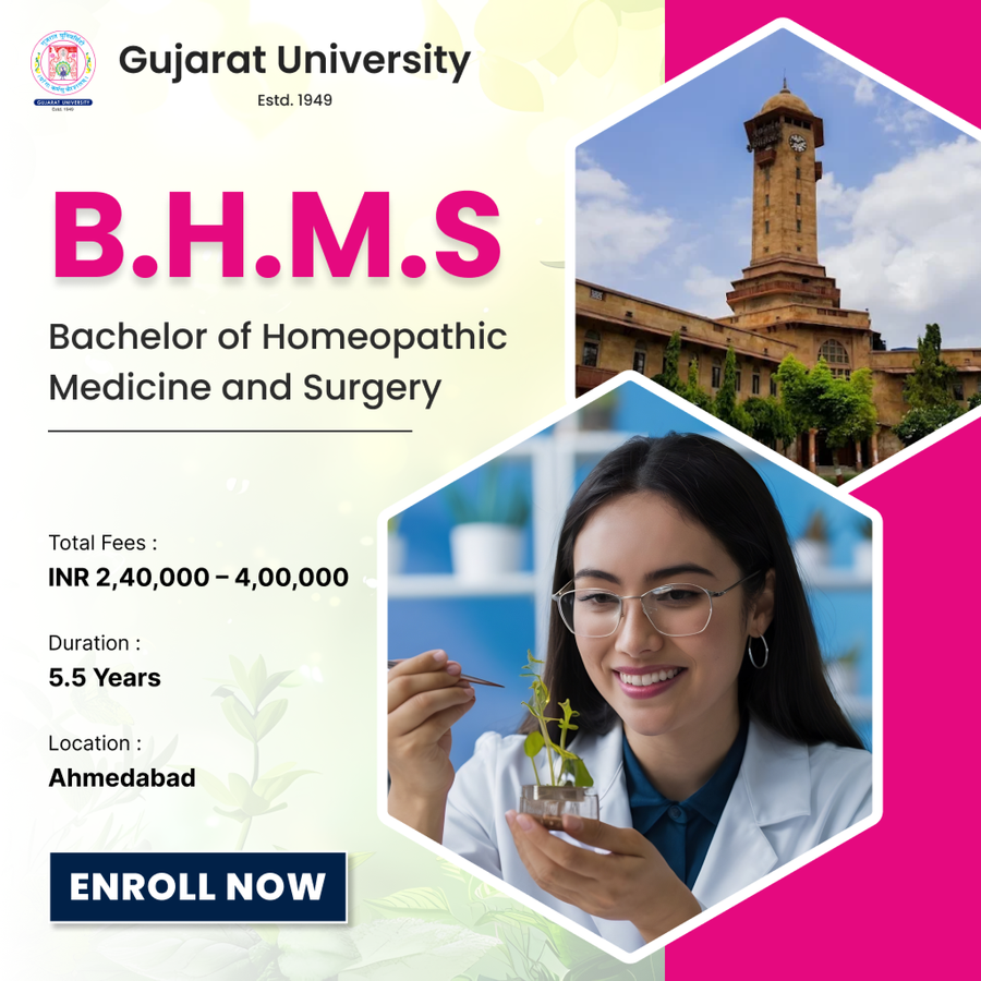 Bachelor of Homeopathic Medicine and Surgery (B.H.M.S) at Gujarat University, Ahmedabad