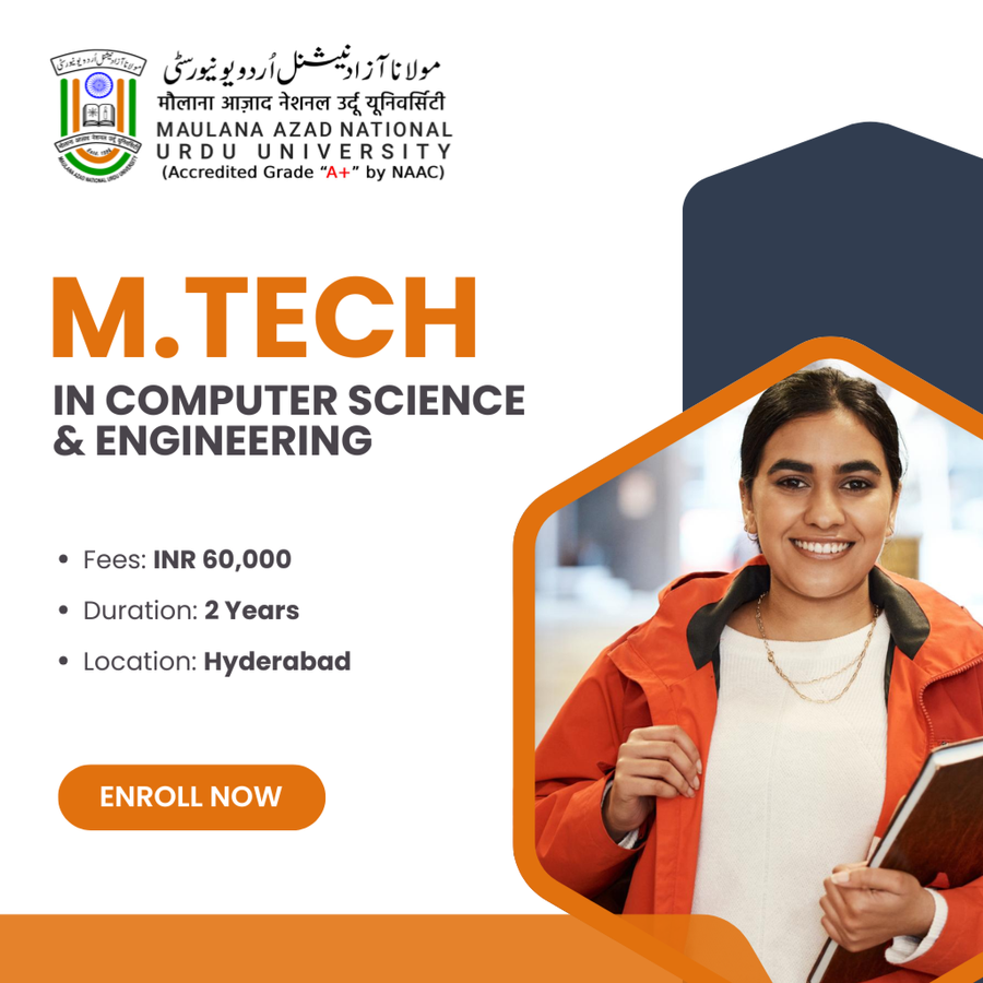 M.Tech in Computer Science and Engineering at Maulana Azad National Urdu University, Hyderabad