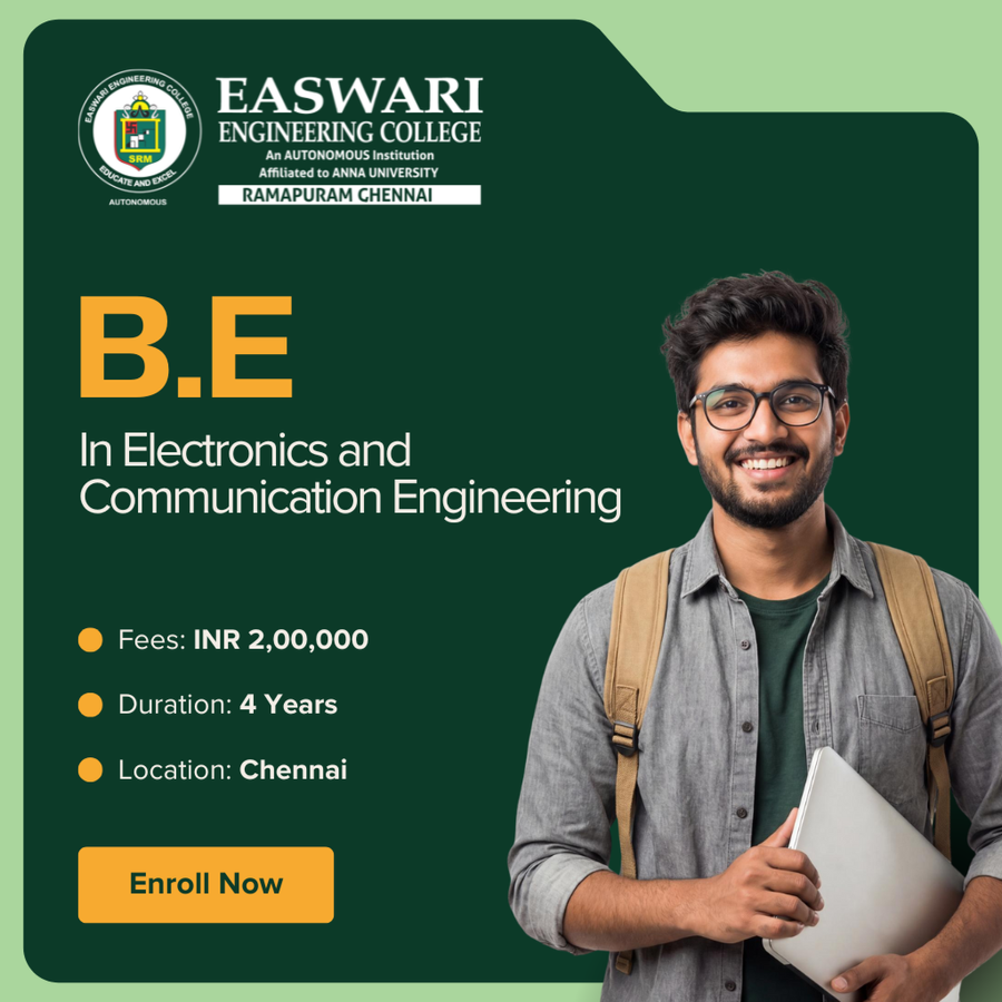 B.E in Electronics and Communication Engineering at SRM Easwari Engineering College, Chennai
