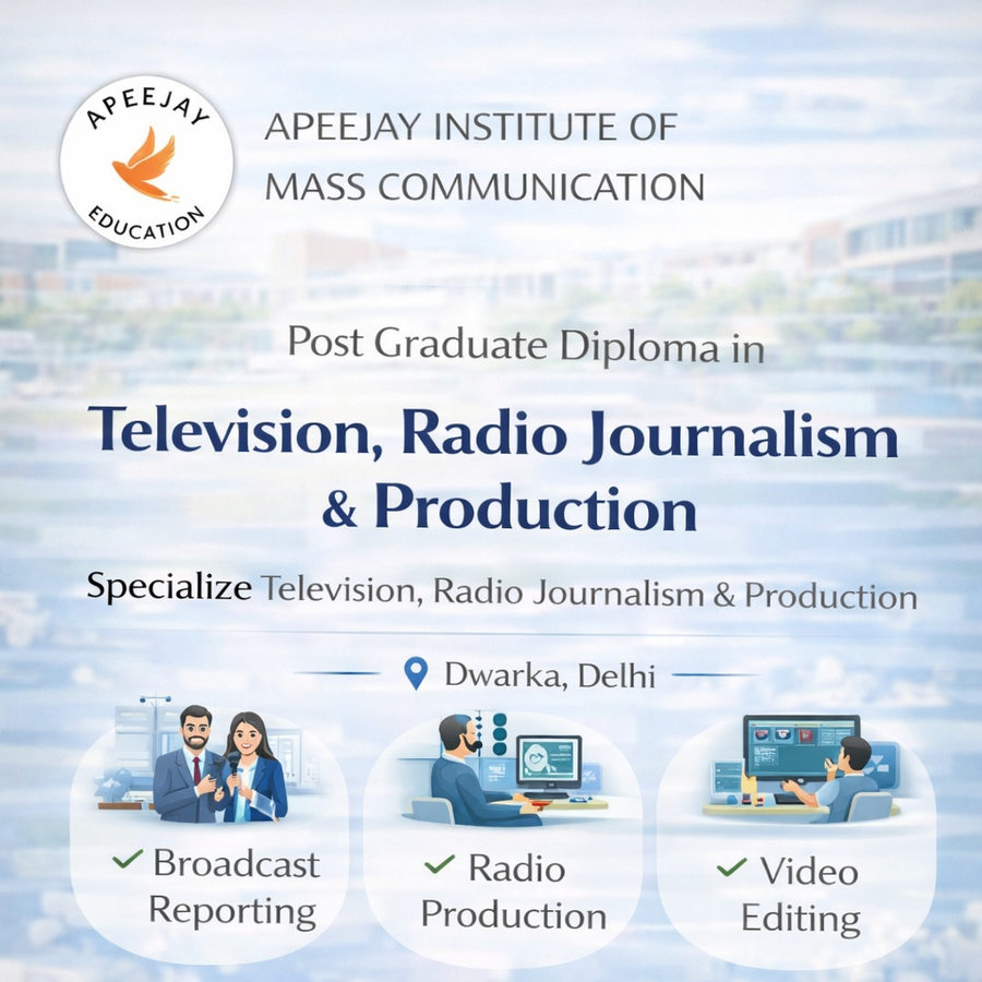 Post Graduate Diploma in Television & Radio Journalism Production at Apeejay Institute of Mass Communication, Delhi/NCR