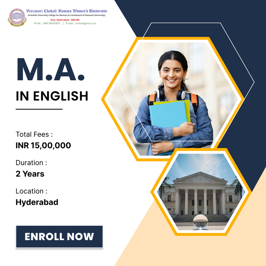 M.A. in English at Veeranari Chakali Ilamma Women's University, Hyderabad