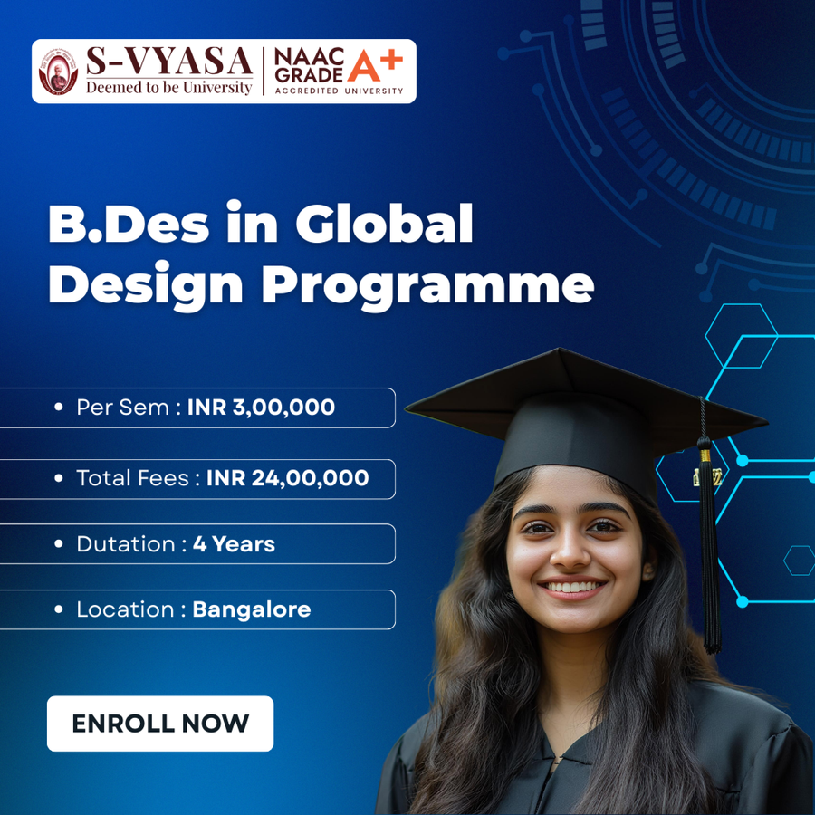 B.Des in Global Design Programme at S-VYASA (Deemed-to-be-University), Bengaluru/Bangalore