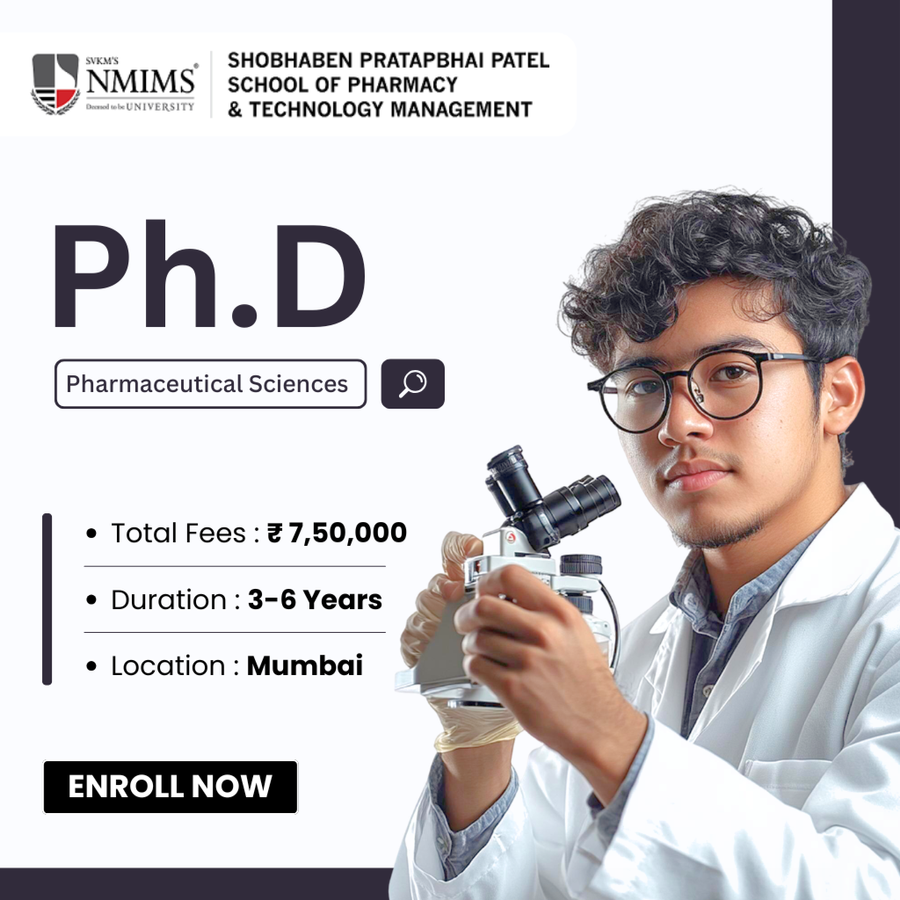 Ph.D. (Pharmaceutical Sciences) at Shobhaben Pratapbhai Patel School of Pharmacy & Technology Management (SPPSPTM), Mumbai (All Areas)