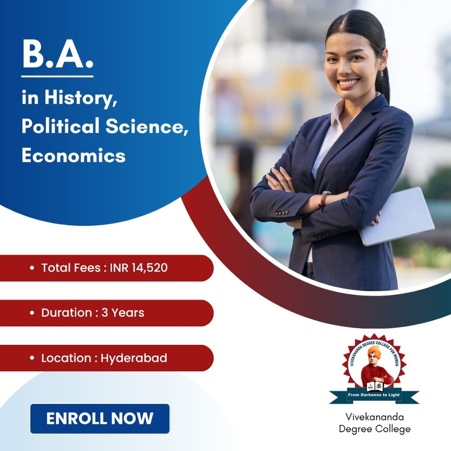 B.A. in History, Political science, Economics at Vivekananda Degree College, Hyderabad